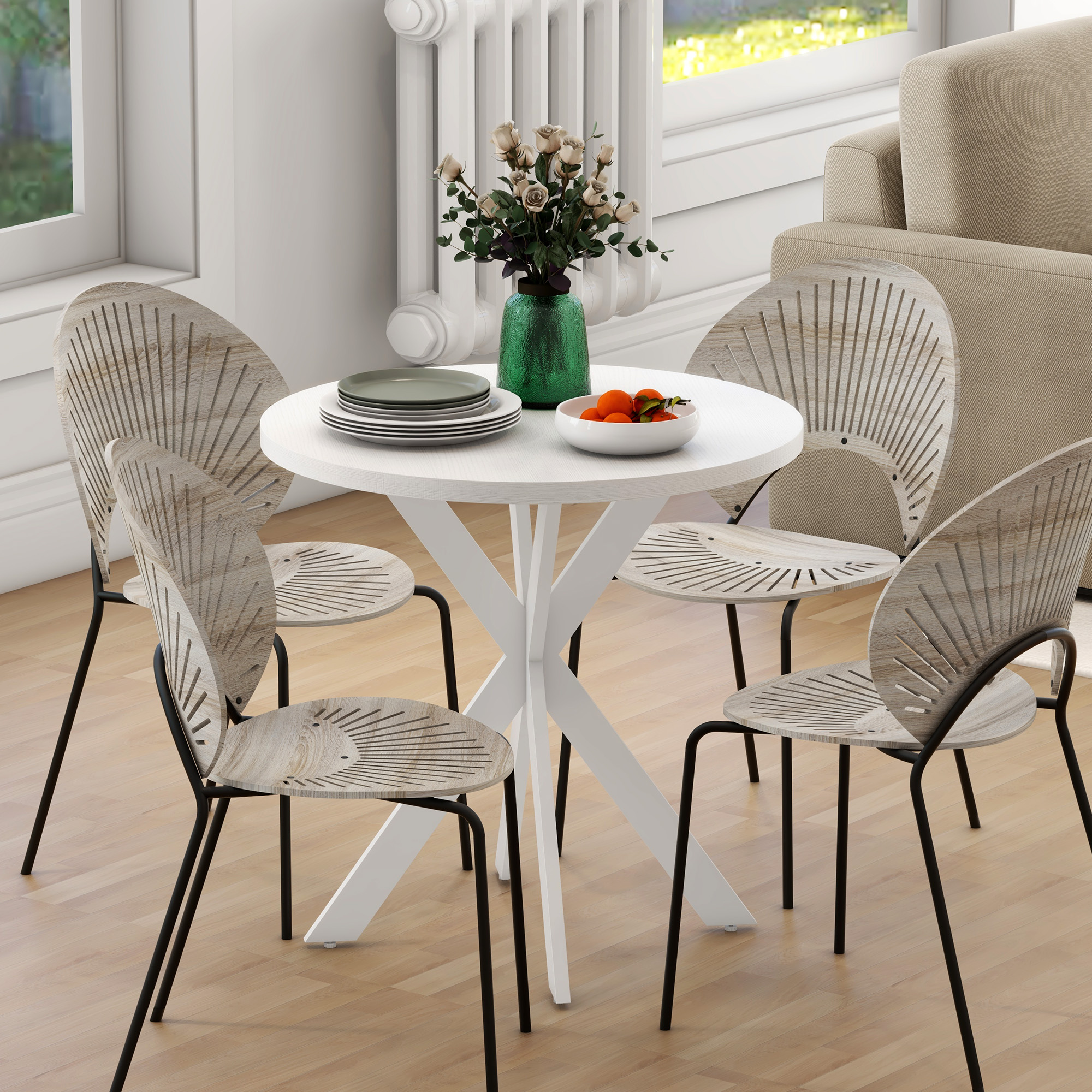29" Dining Table, Contemporary Round Kitchen Table with Steel Legs, White - Image 6