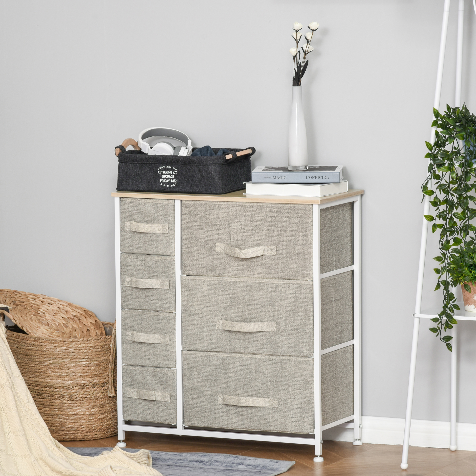 Dresser with 7 Drawers, Chest of Drawers with Metal Frame, Fabric Dresser for Living Room, Light Grey - Image 6