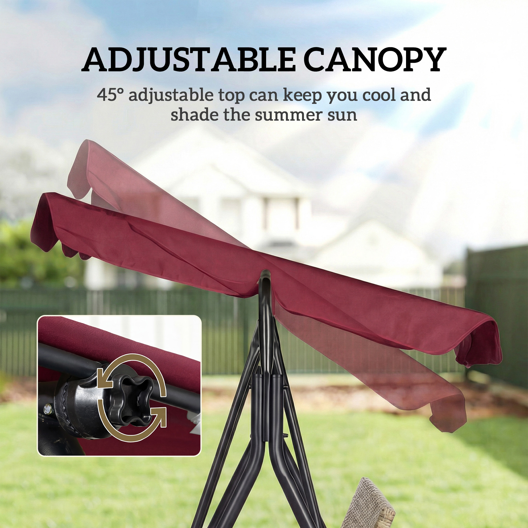 Outdoor 3-Seat Porch Swing with Canopy, Rattan Seat, Removable Cushion, Pillows and Steel Frame - Image 3