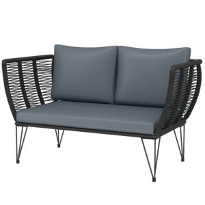 Outdoor Couch Patio Sofa with Cushions, 2 Seater Patio Furniture Loveseat with Galvanized Steel Frame, Light Grey