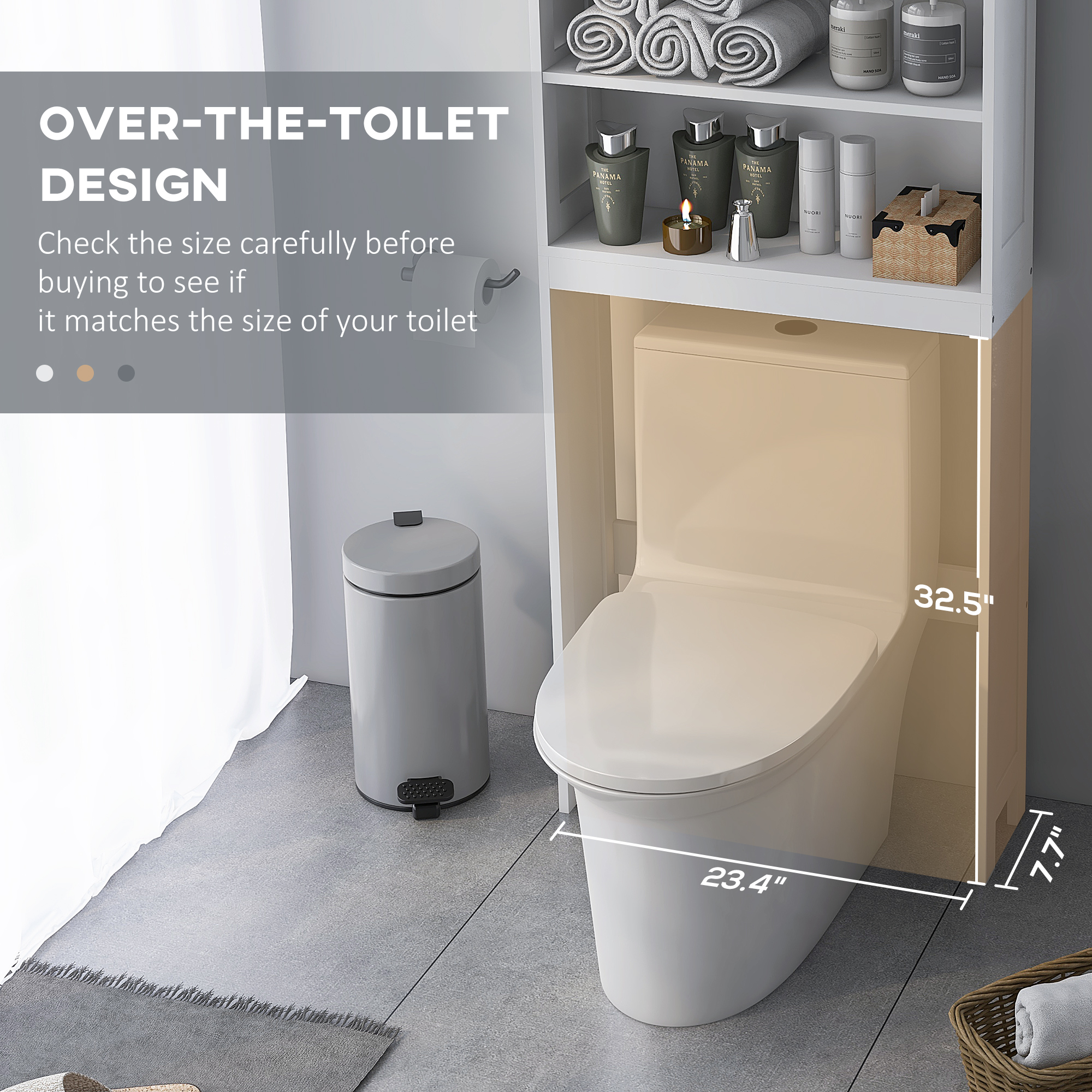 Modern Over The Toilet Storage, Bathroom Cabinets Over Toilet with Open Shelves and Double Door Cabinet, White - Image 3