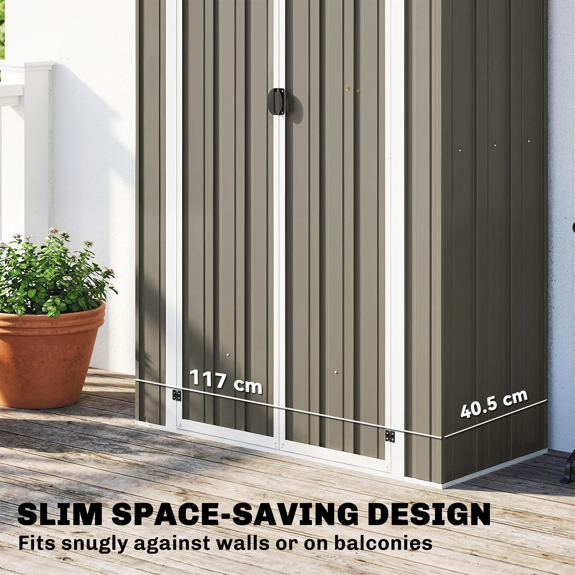 Outdoor Storage Shed Apex Roof Metal Garden Shed with Shelf for Backyard, Light Grey - Image 2