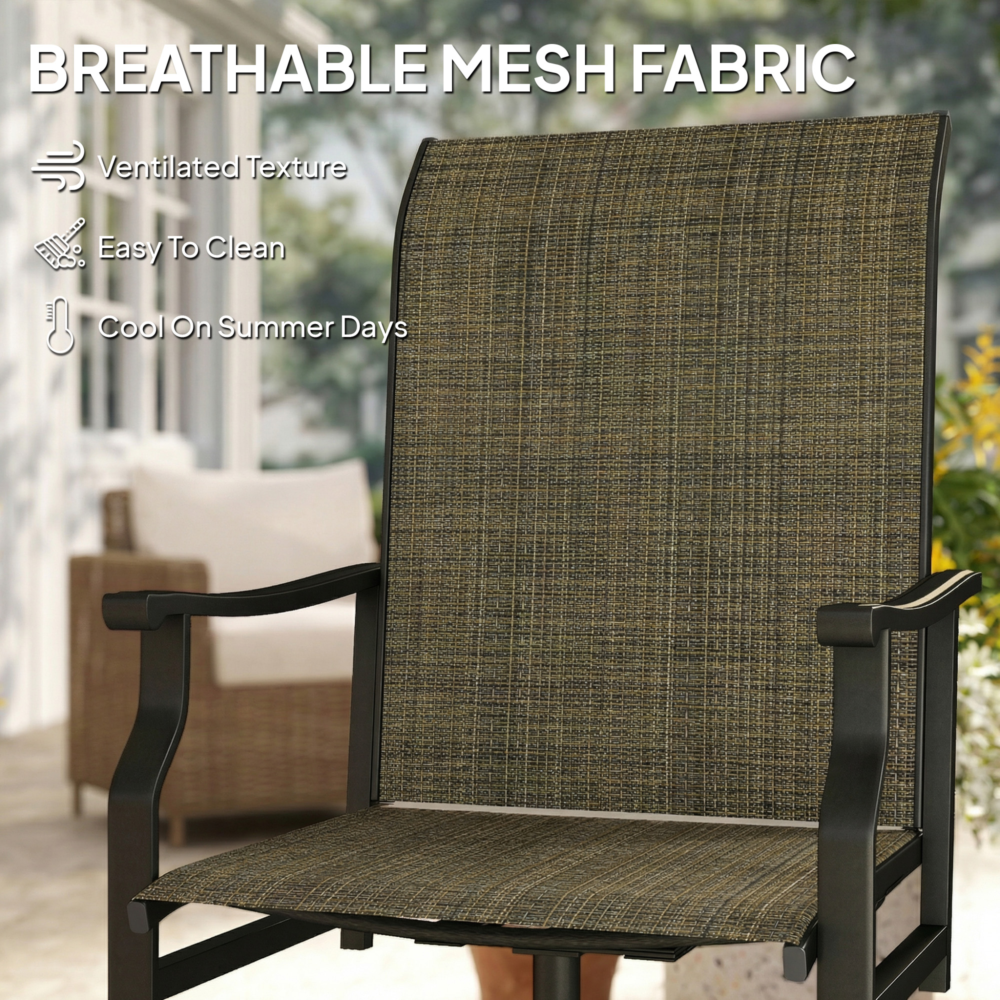 Patio Swivel Chair Set of 2, Swivel Rocker Outdoor Chairs with High Back, for Lawn Garden Backyard Deck, Brown - Image 5