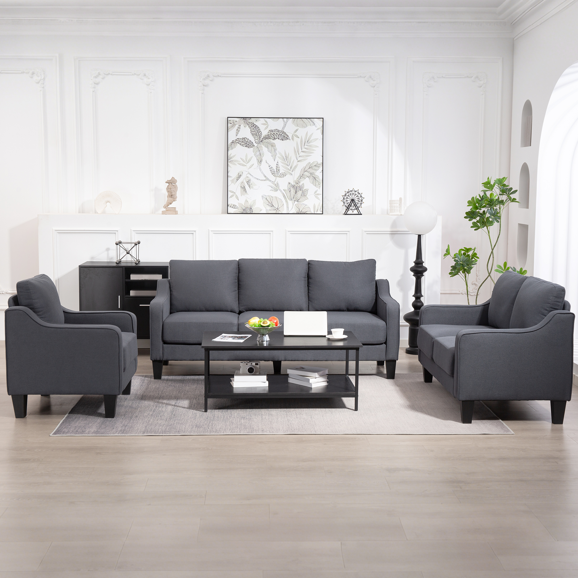 3 Seater Sofa, Modern Couch with Pocket Spring, Linen Upholstered, Thick Padded, Charcoal Grey - Image 5