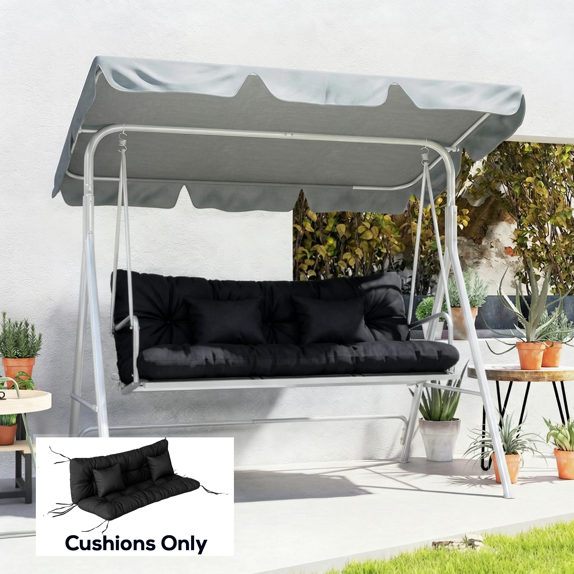 4-Piece Back and Seat Cushion Pillows Replacement and Pillows, Patio Chair Cushions Set with Ties, Black - Image 6