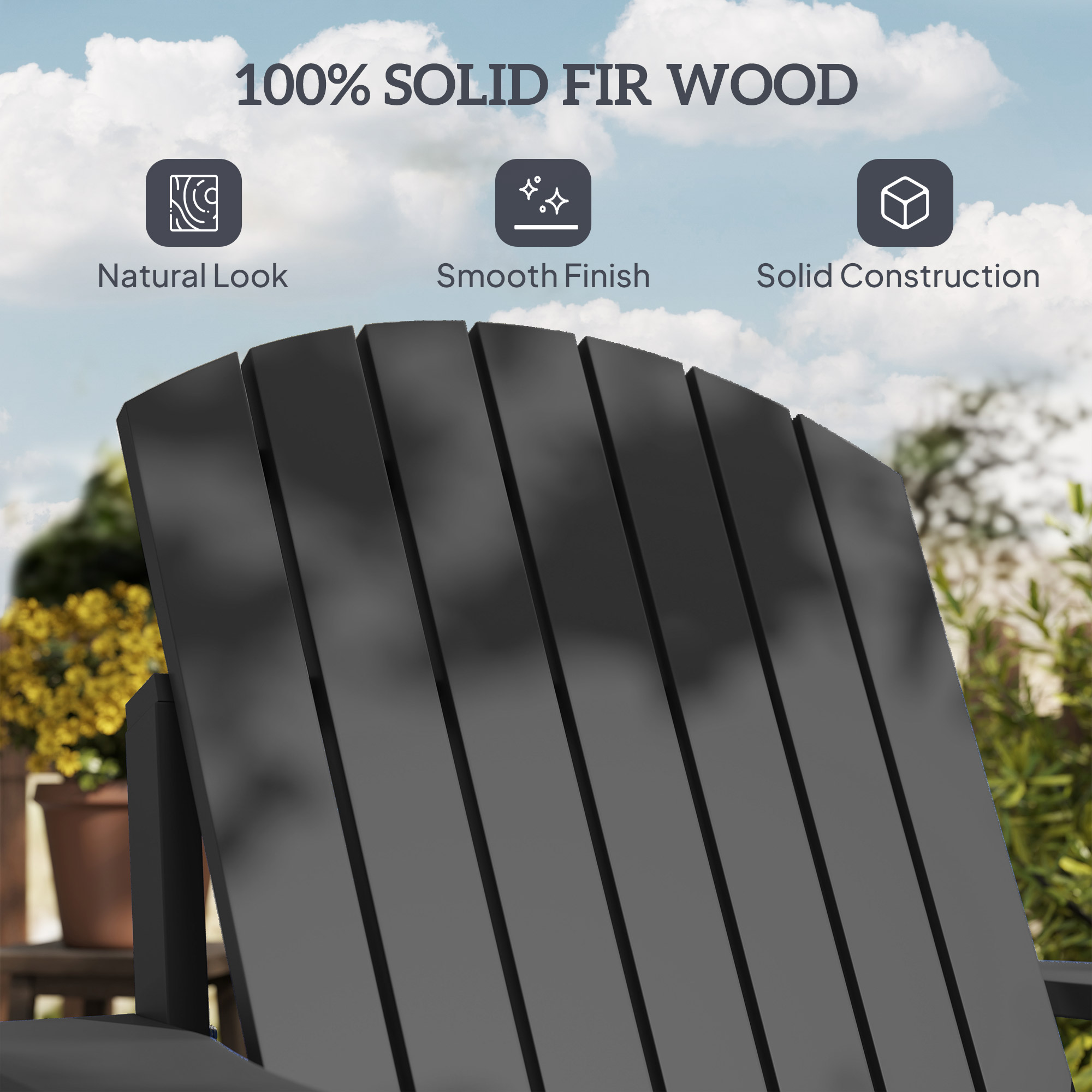 Classic Adirondack Chair Muskoka Chair, Garden Deck Chair with Cup Holder for Patio, Indoor, Backyard, Black - Image 4