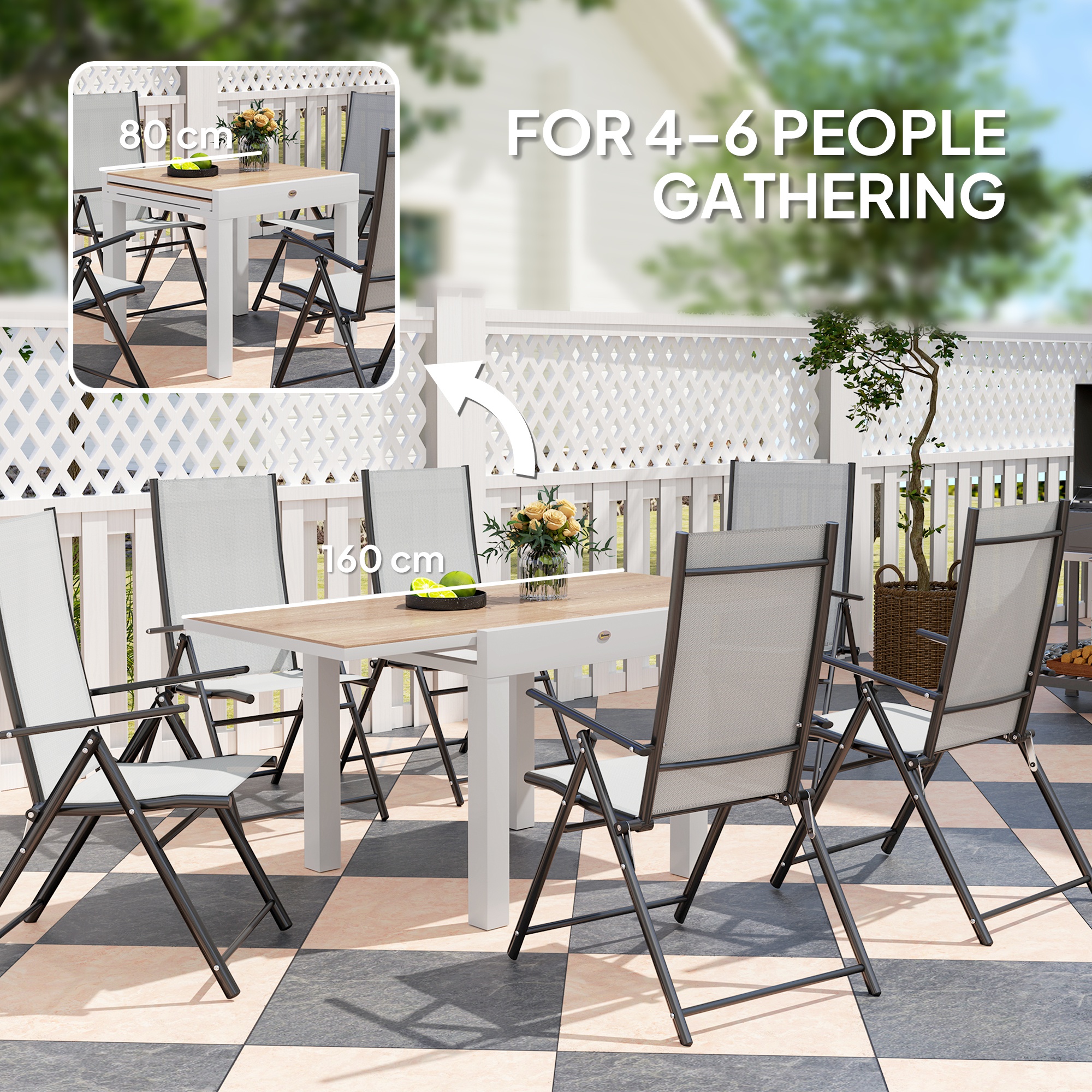 Extendable Patio Dining Table, Aluminum Frame Outdoor Patio Table with Faux Wood Top for Garden Backyard, Natural Wood - Image 2
