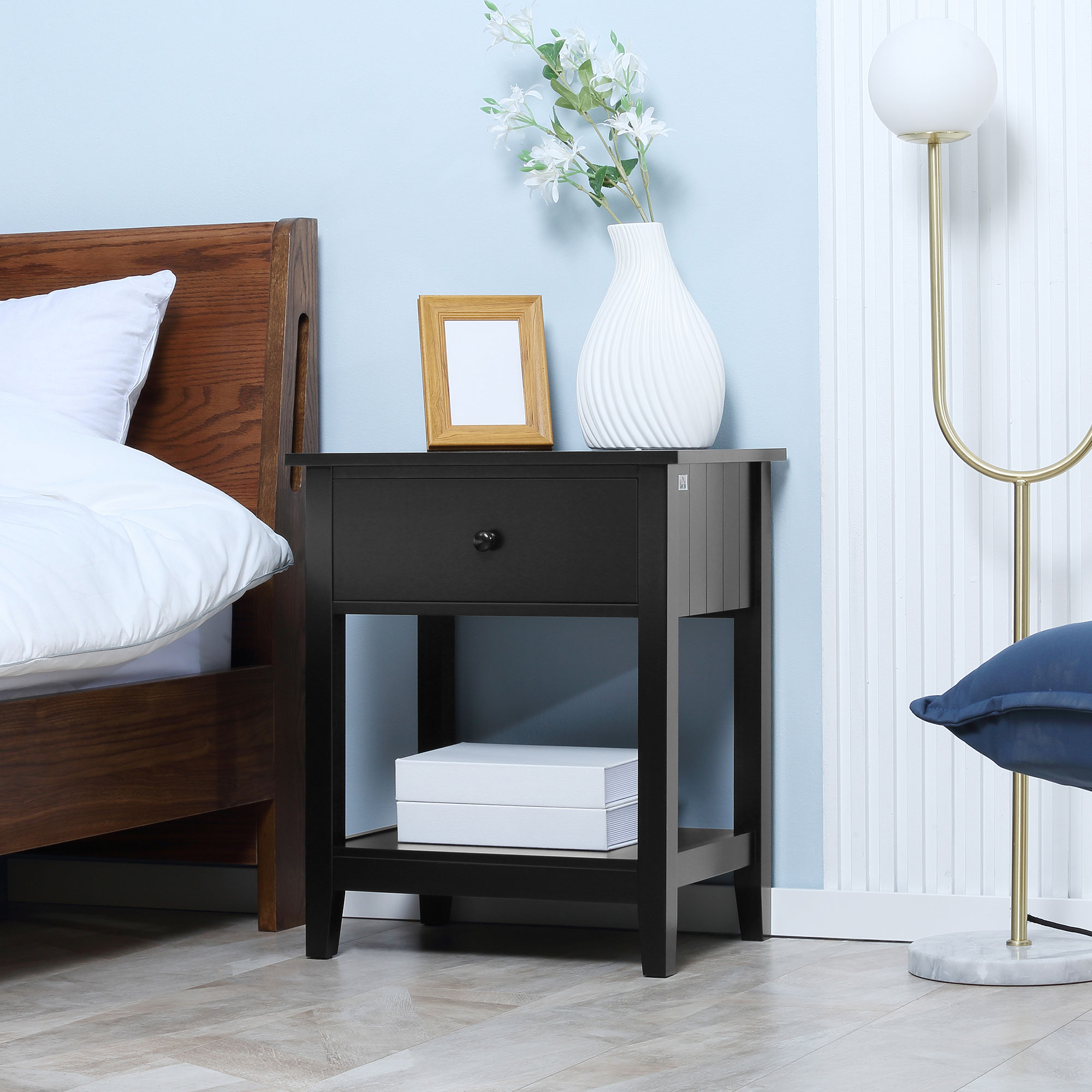 Modern Style Nightstand, Small End Table with Drawer and Storage Shelf for Bedroom, Living Room, Black - Image 6