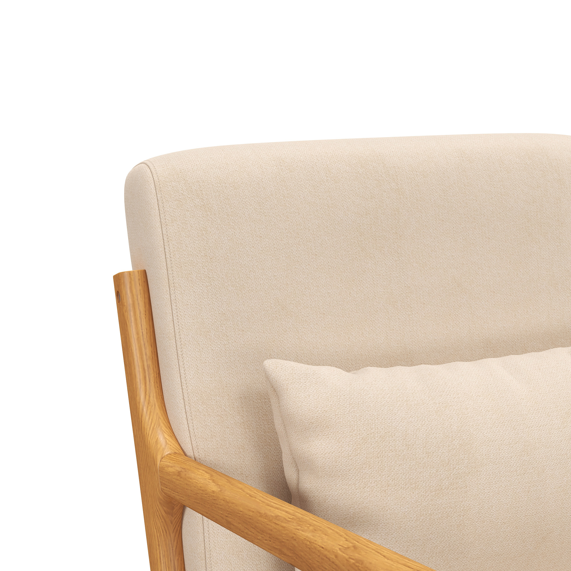 Fabric Lounge Chair, Velvet Armchair, Retro Accent Chair with Wood Legs and Thick Padding for Bedroom, Beige - Image 5