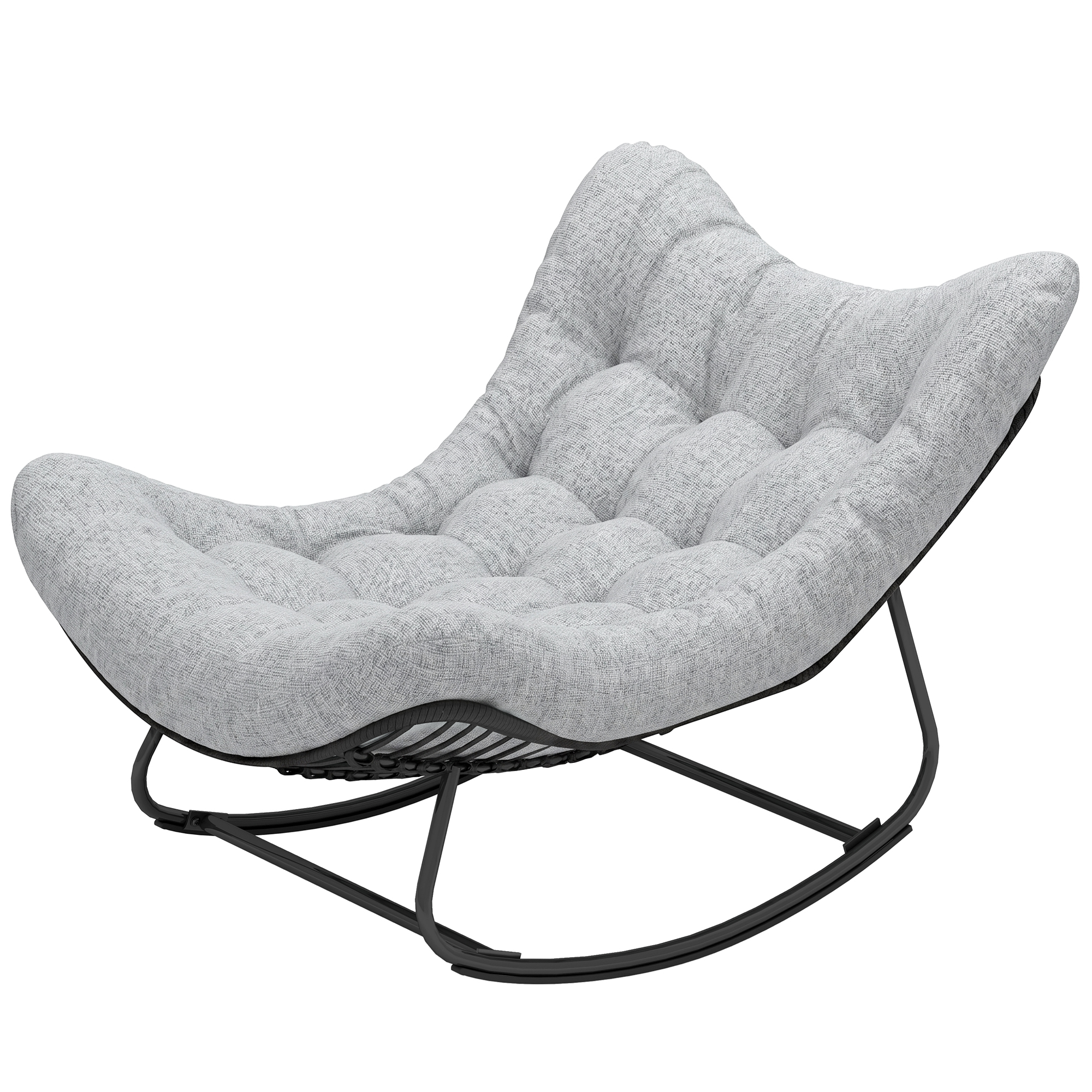 Oversized Rattan Patio Egg Chair, Outdoor Rocking Chair with Padded Cushion for Indoor, Porch, Grey
