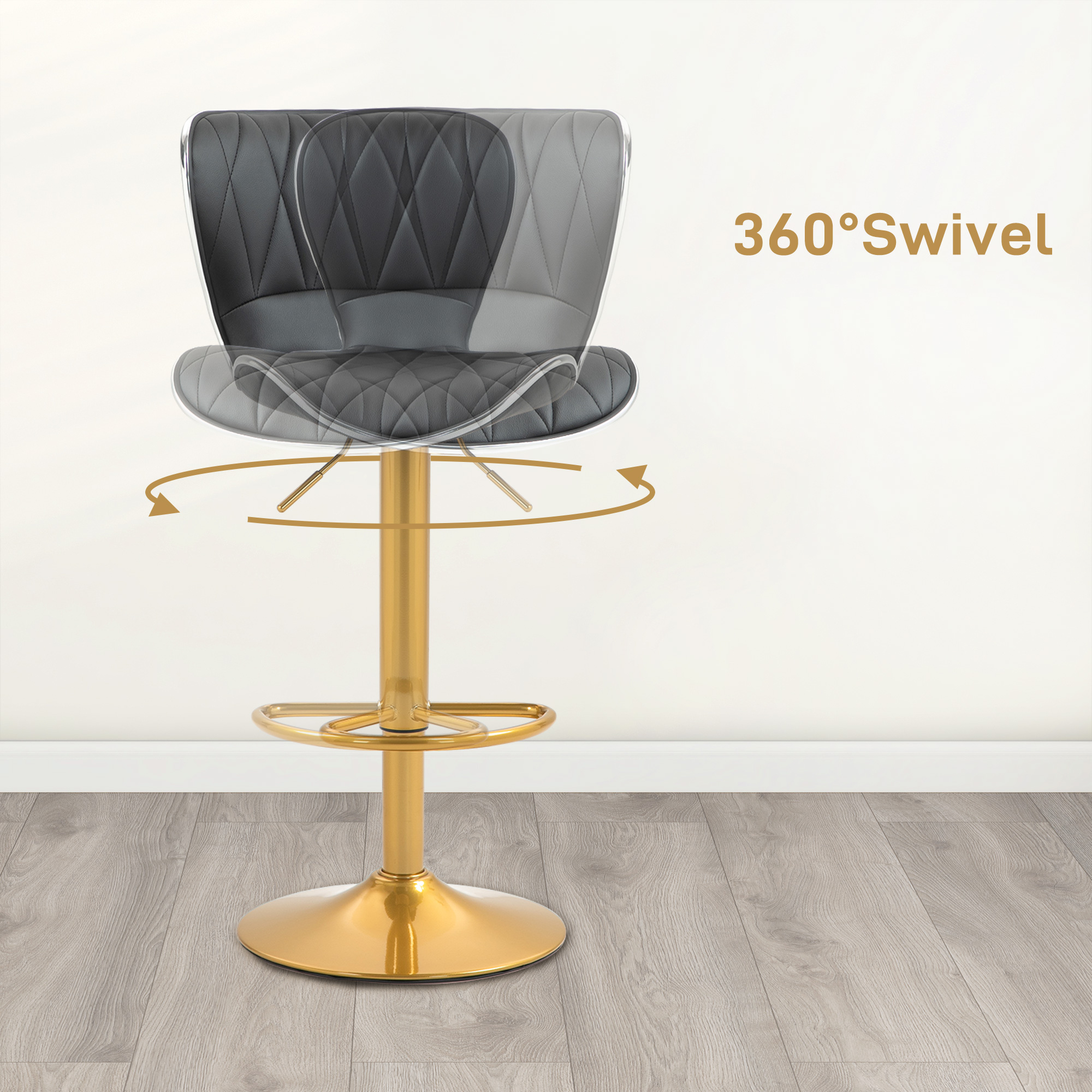 Counter Height Bar Stools Set of 2, Adjustable Height Bar Chairs with Swivel Seat, PU Leather Upholstery - Image 3