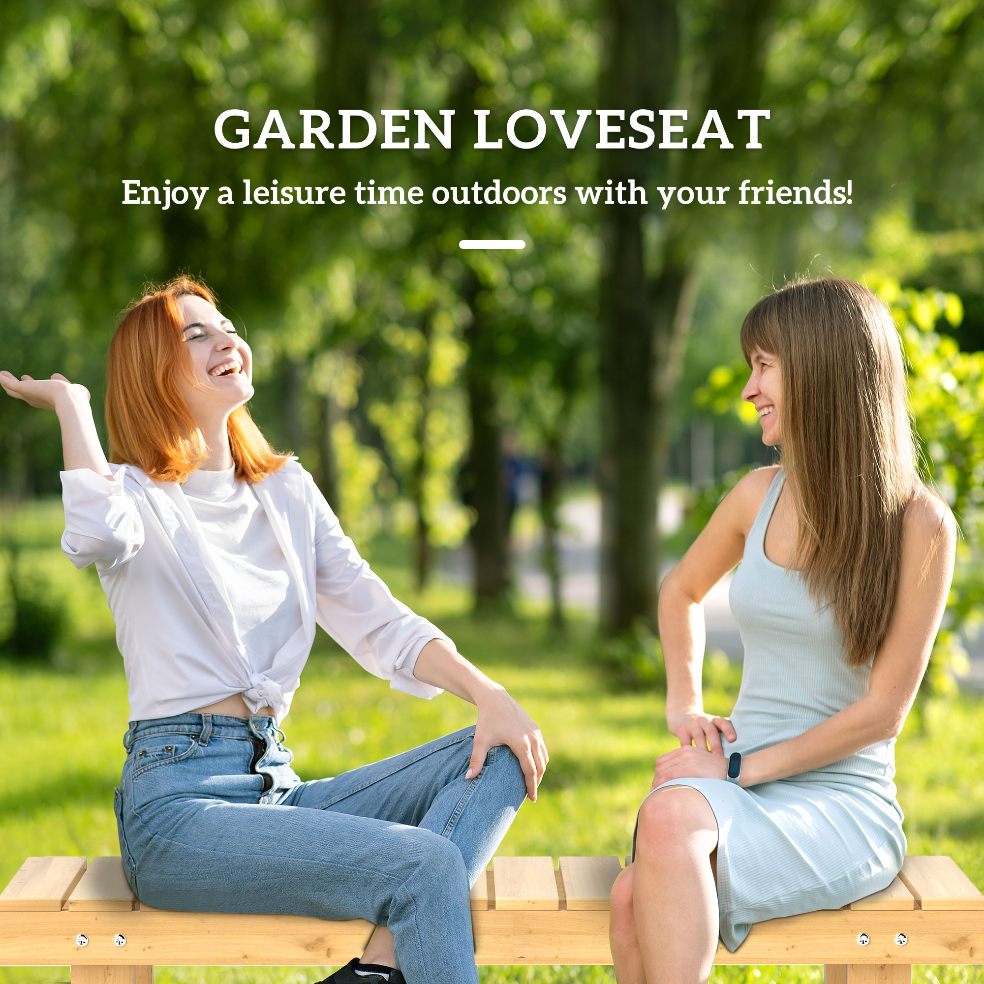 43" Wood Outdoor Bench, 2 Person Patio Bench, Backless Outdoor Patio Loveseat with Slatted Seat for Park, Backyard, Lawn, Natural Wood - Image 2