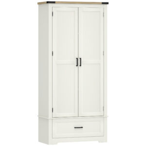 69" Tall Farmhouse Kitchen Pantry Cabinet with 2 Doors, Drawer and Adjustable Shelves, Cream White