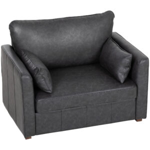 Accent Chair, PU Leather Armchair with Wide Seat, Spring Cushion, Rubberwood legs, 2 Pillows, Black