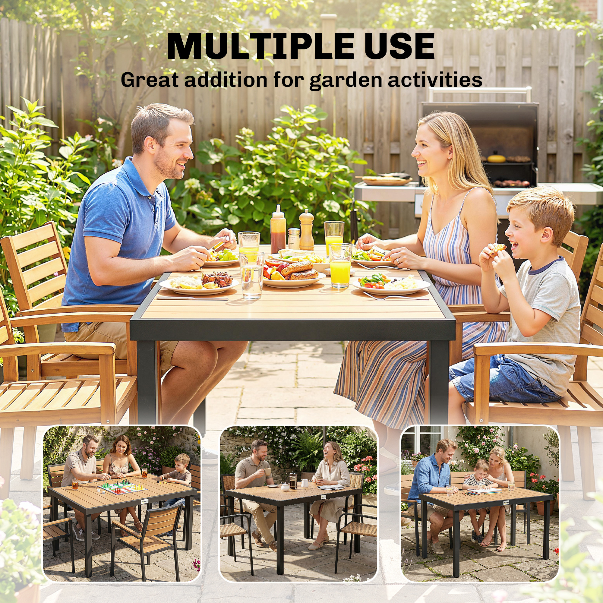Aluminum Outdoor Dining Table for 6, Patio Rectangular Table, 47.2" x 35.4" x 29.1", Natural - Image 4