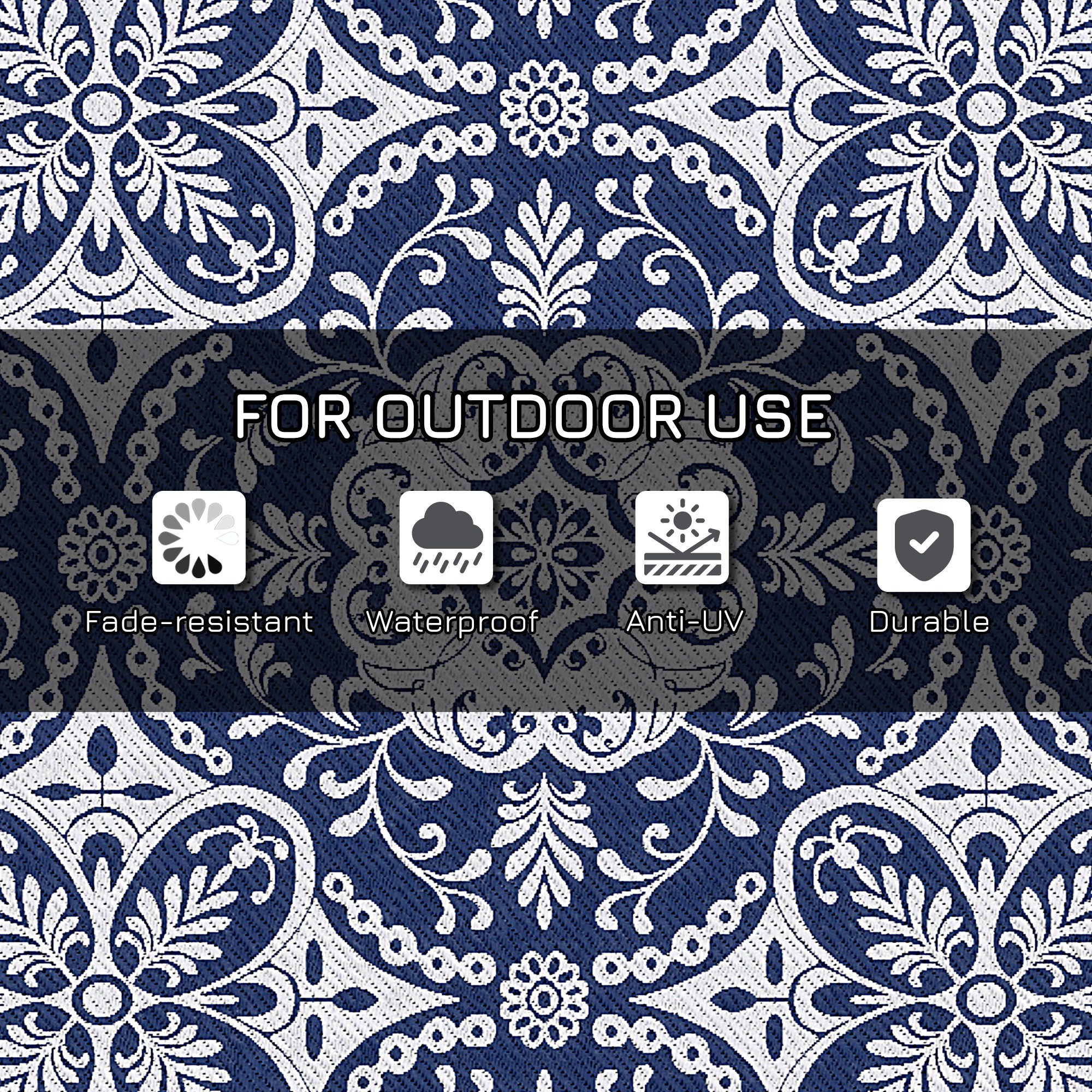 Portable Outdoor Rug with Carry Bag, 9' x 18' Reversible Mat, Waterproof Plastic Straw RV Rug for Backyard, Deck, Picnic, Beach, Camping, Blue & White Flower - Image 4