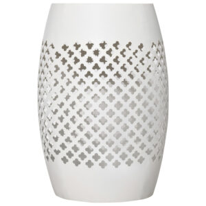 12" Steel Patio End Table, Round Hollow Drum Side Table, Accent Table for Indoor and Outdoor, White