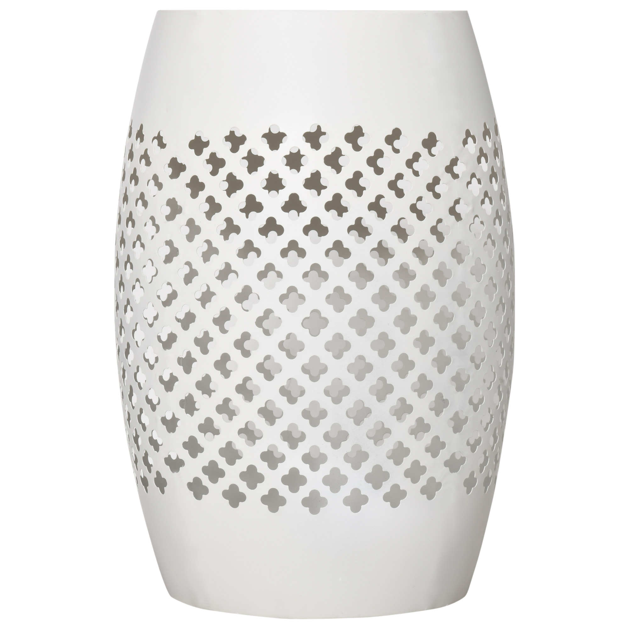 12" Steel Patio End Table, Round Hollow Drum Side Table, Accent Table for Indoor and Outdoor, White