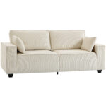 86" 3 Seater Sofa, Modern Corduroy Upholstered Couch, Beige