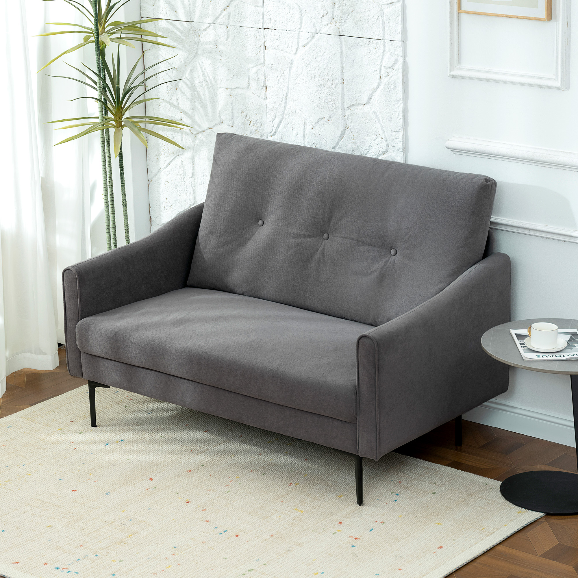 2 Seater Sofa, Small Modern Couch with High-Resilience Foam, Thicken Padding, Button Tufted, Grey - Image 6