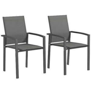 Set of 2 Outdoor Stackable Garden Dining Chairs, Patio Chairs with Breathable Fabric Seat, Armrests and Backrest for Patio, Balcony and Backyard, Dark Grey