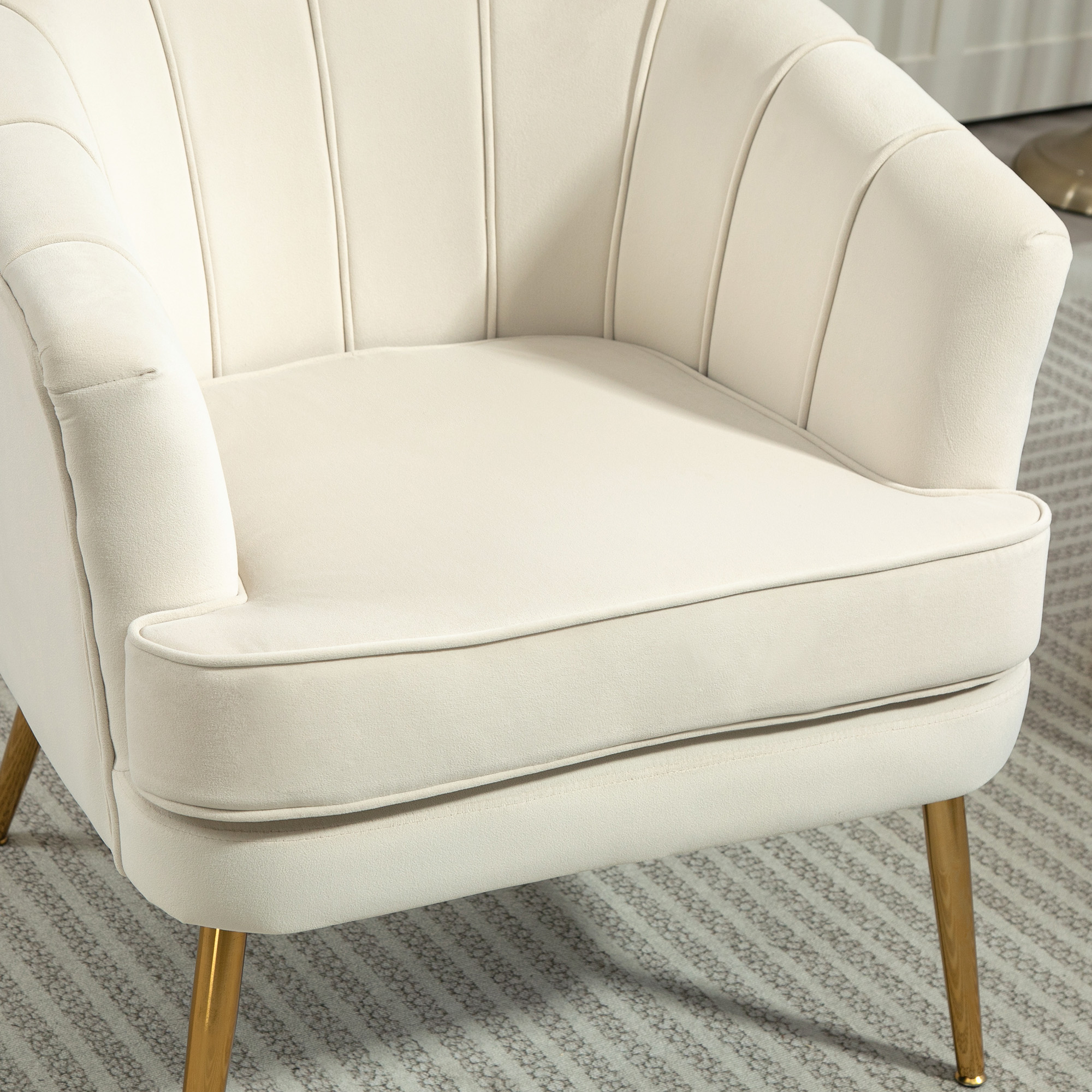 Fabric Armchair, Modern Accent Chair with Gold Metal Legs for Living Room, Bedroom, Home Office, Cream White - Image 5