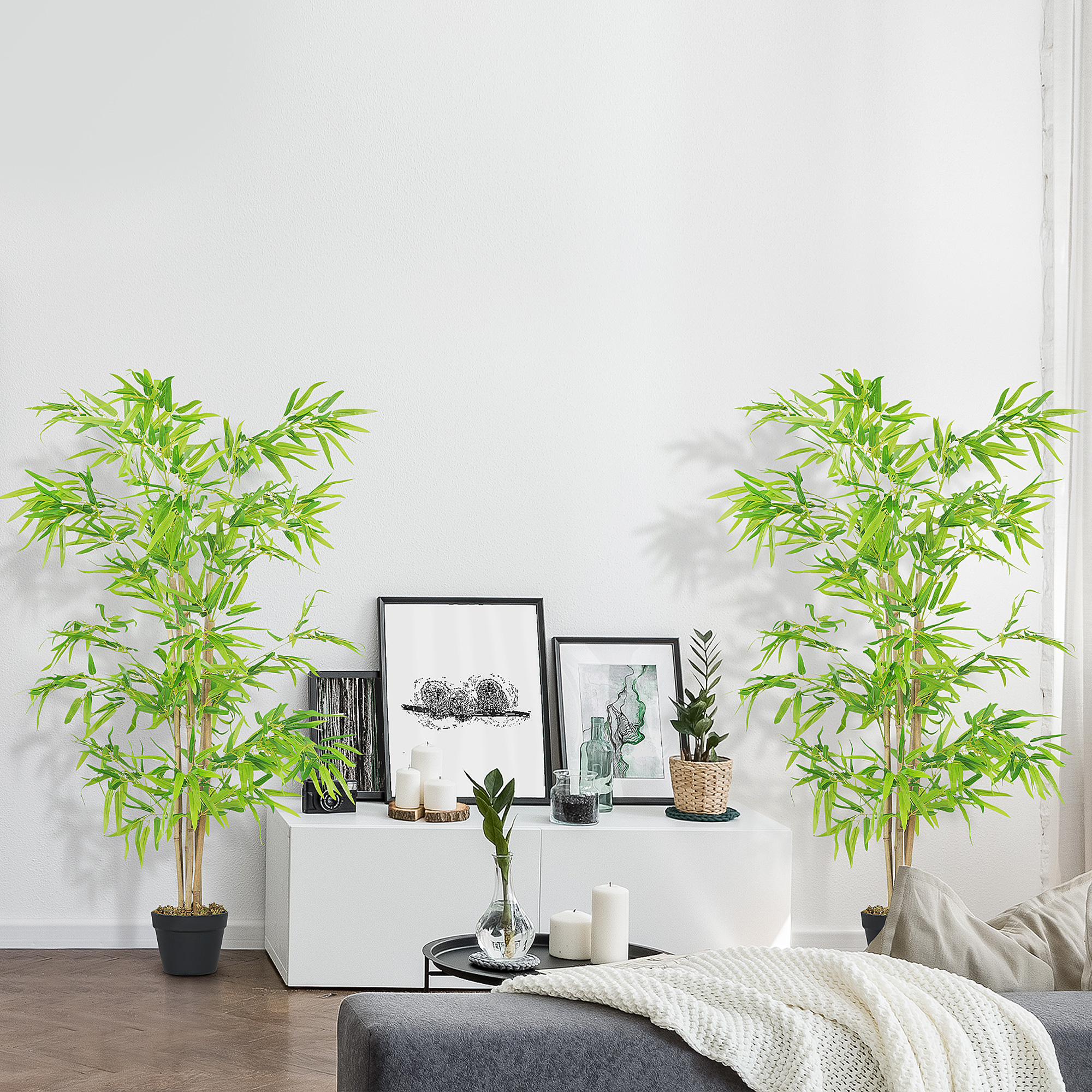 Artificial Bamboo Tree Set of 2, 5ft Fake Tree with Realistic Leaf and Natural Trunk, Decorative Plant in Nursery - Image 6