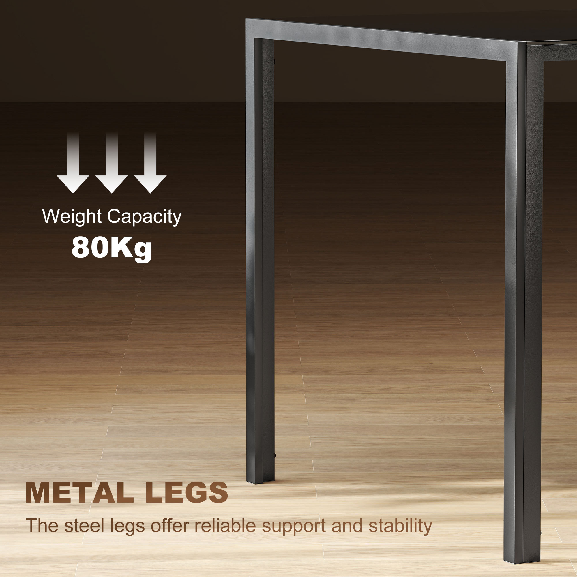 Rectangular Kitchen Table for 4 People, Dining Table with Tabletop Tempered Glass for Dining Room, Living Room, Black - Image 3