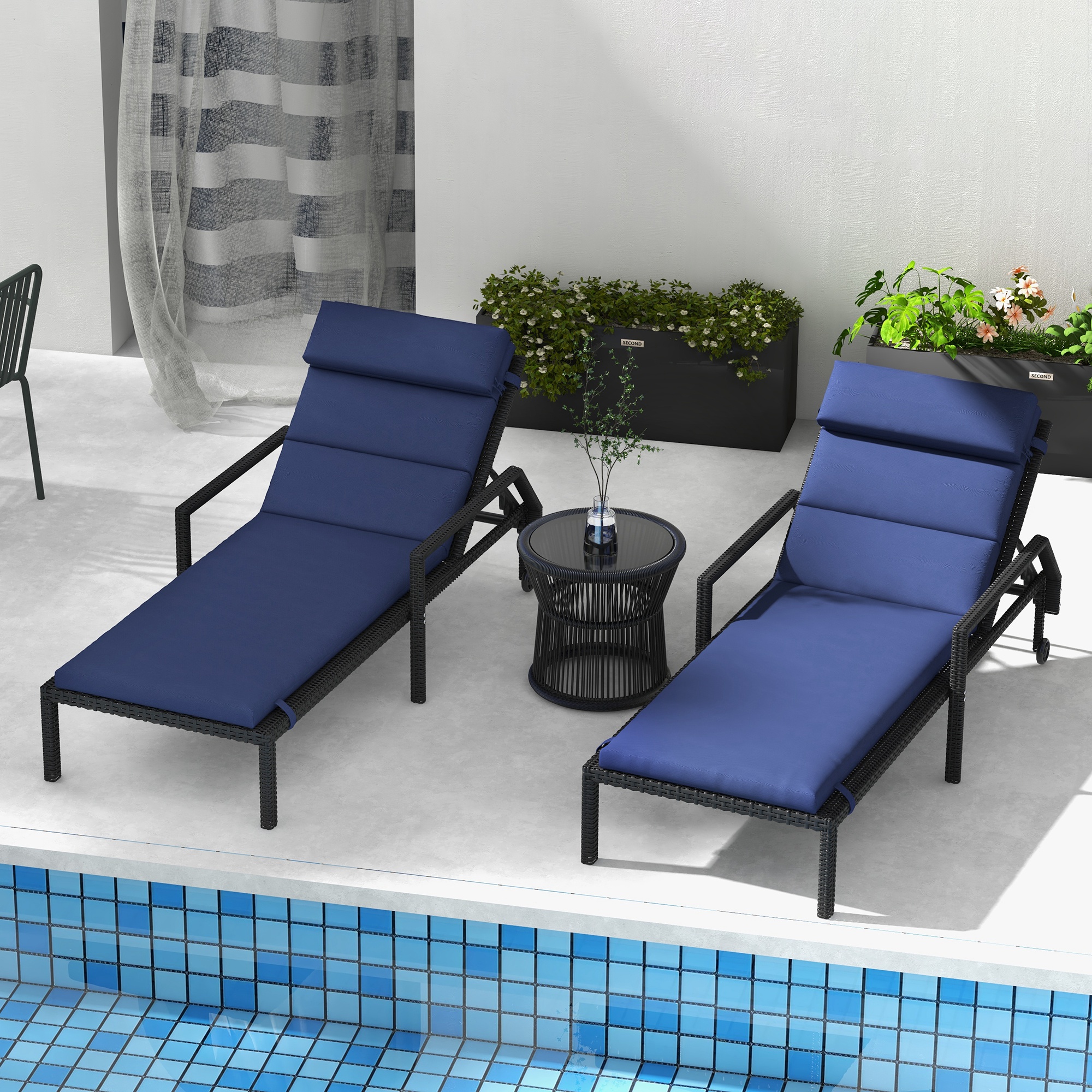 Patio Chaise Lounge Chair Cushions Replacement Sun Lounger Pads with Headrest and Ties, Set of 2, Dark Blue - Image 5