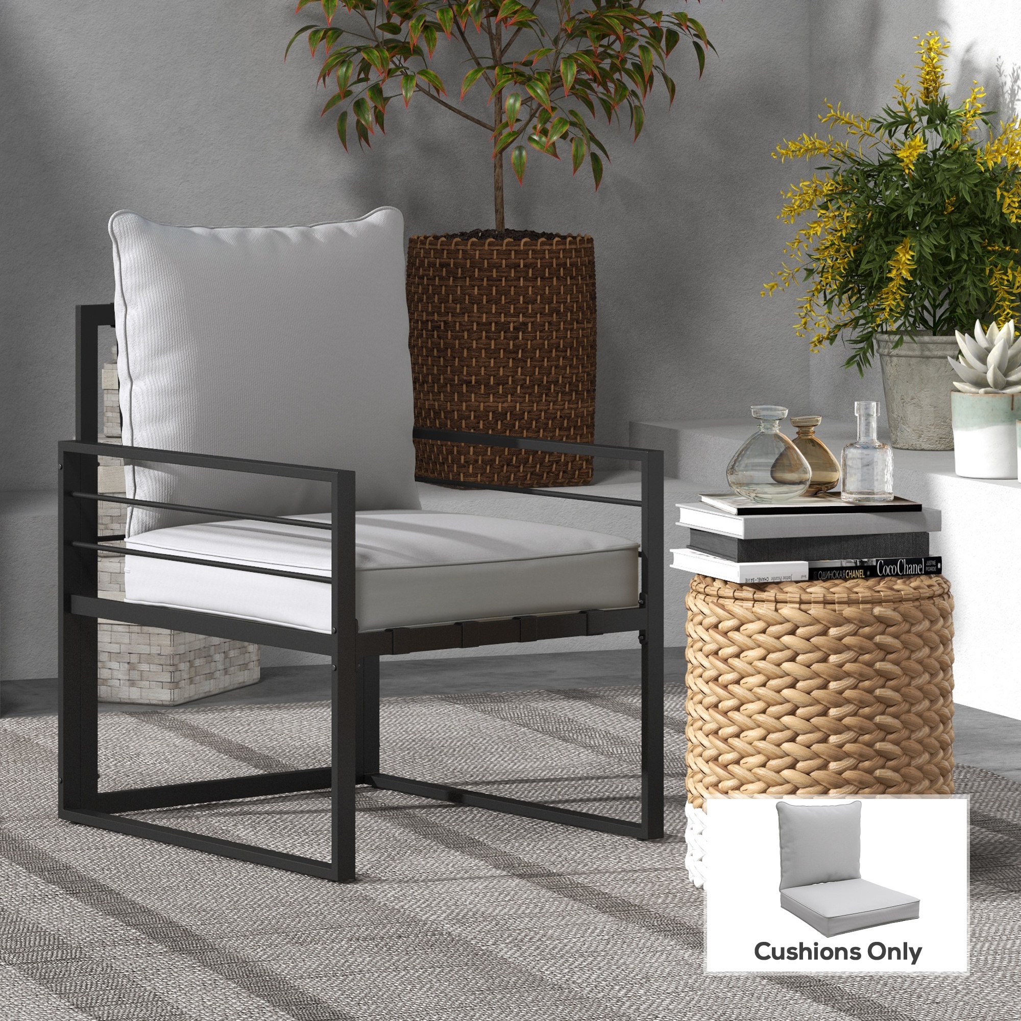 Patio Chair Cushions, Thick Deep Seat Outdoor Seat Cushion with Back Cushion, Light Grey - Image 3