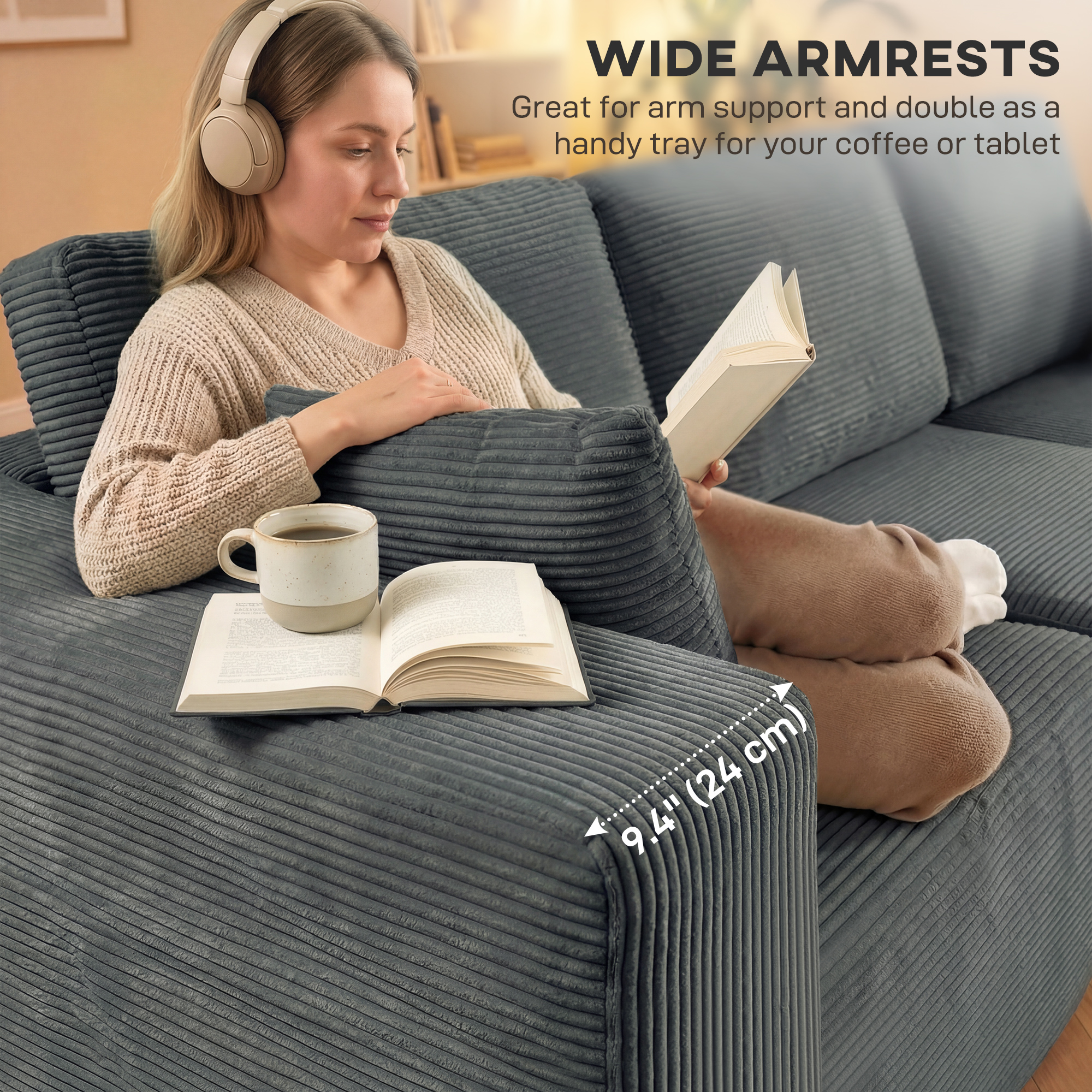 2-in-1 Modular Sectional Sofa, Boneless L Shaped Couch Sofa Bed, Dark Grey - Image 5