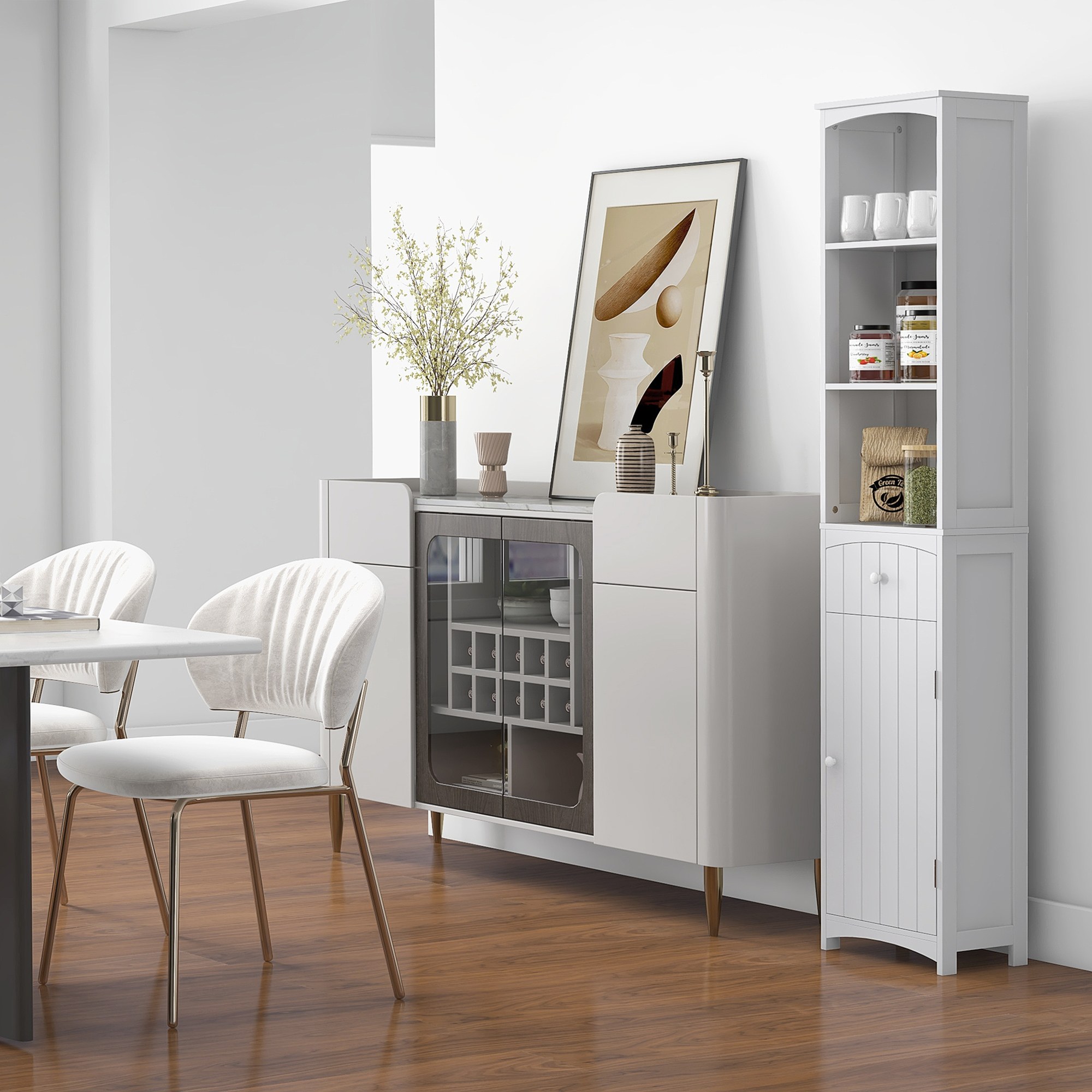 Tall Wooden Bathroom Cabinet Storage Organizer Kitchen Bedroom Decorative - Image 4
