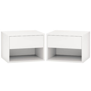 Floating Nightstand Set of 2, Wall Mounted Bedside Table with Drawer for Bedroom, White