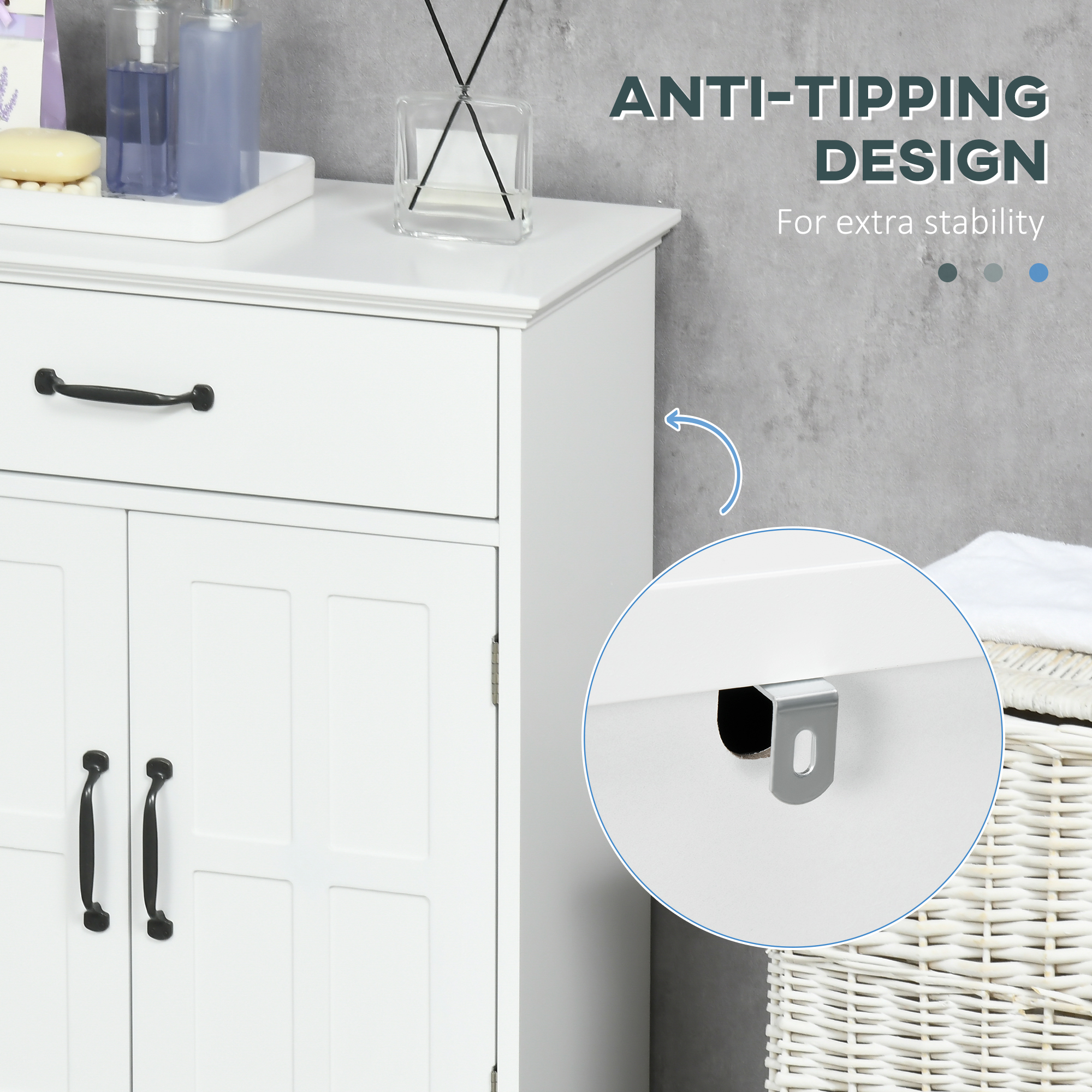 Bathroom Storage, Bathroom Cabinet with 2 Doors, Adjustable Shelves for Living Room Kitchen, 23.6"x11.8"x29.5", White - Image 4