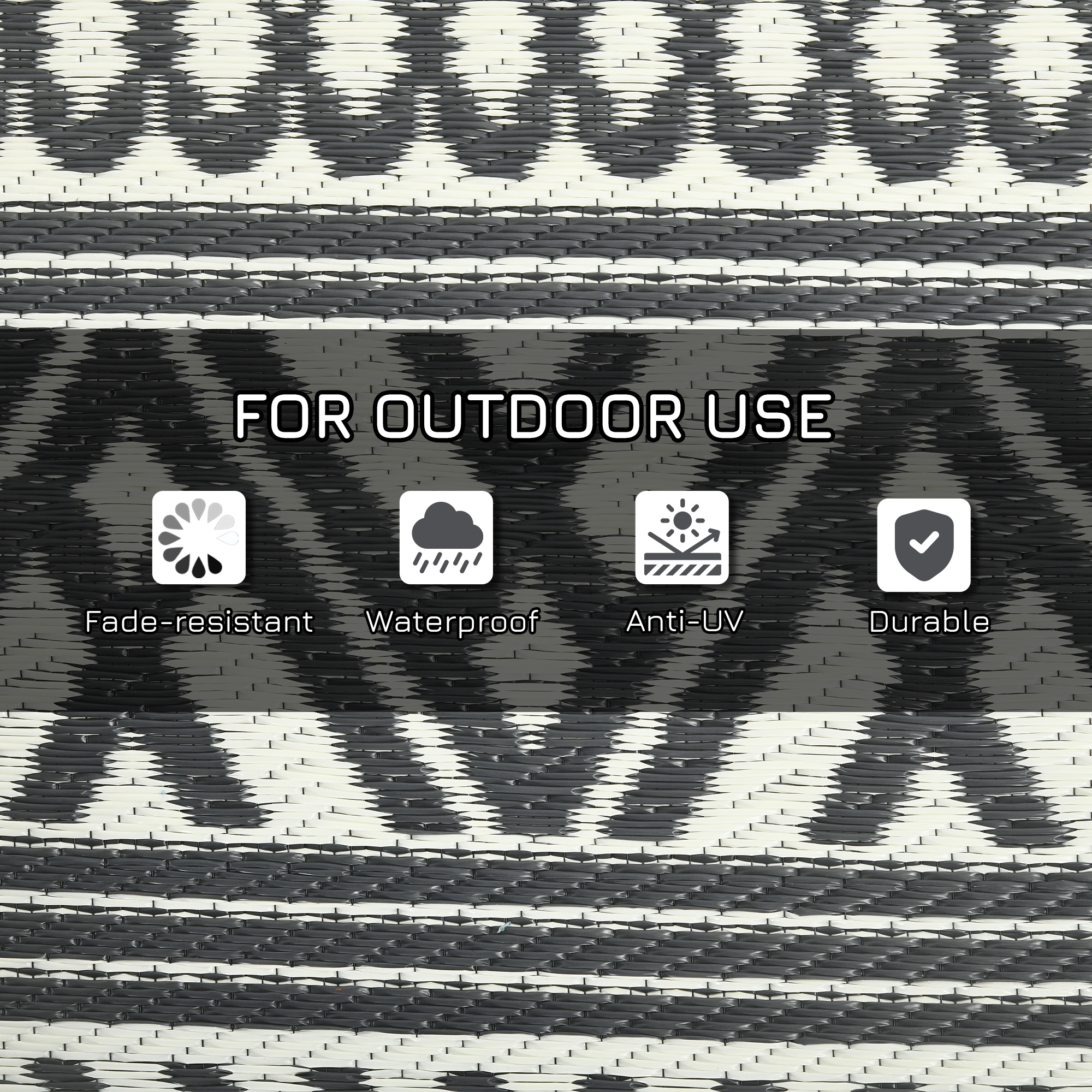Reversible Outdoor Rug Waterproof Plastic Straw RV Rug with Carry Bag, 9' x 18', Grey and Cream White Boho - Image 5