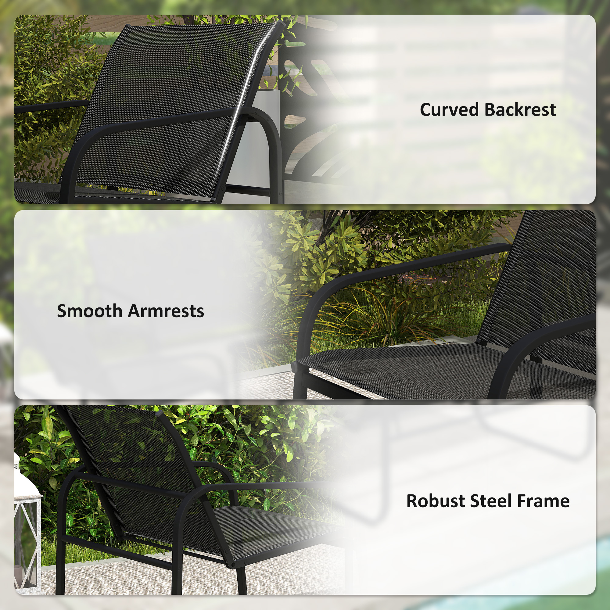 5-Piece Patio Furniture Set, Outdoor Conversation Set with 2 Loveseats, 2 Armchairs, Glass-Top Table, Black - Image 4