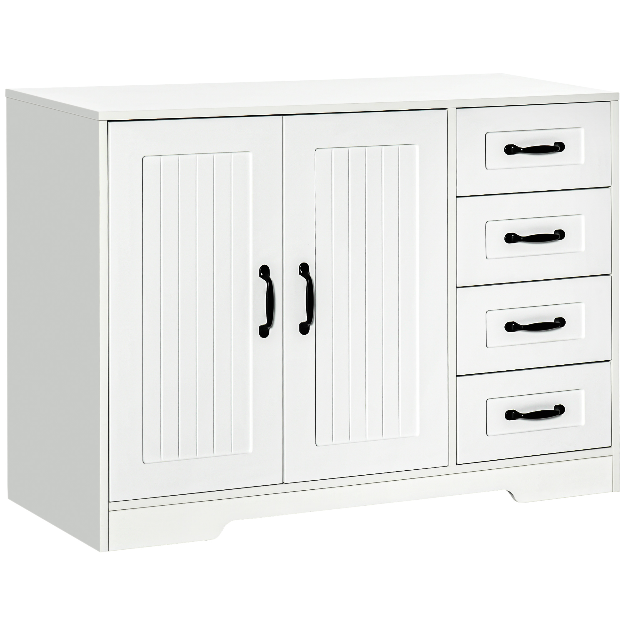 Modern Sideboard Buffet Cabinet with Drawers and Beadboard Door Cupboard Kitchen Storage Cabinet White