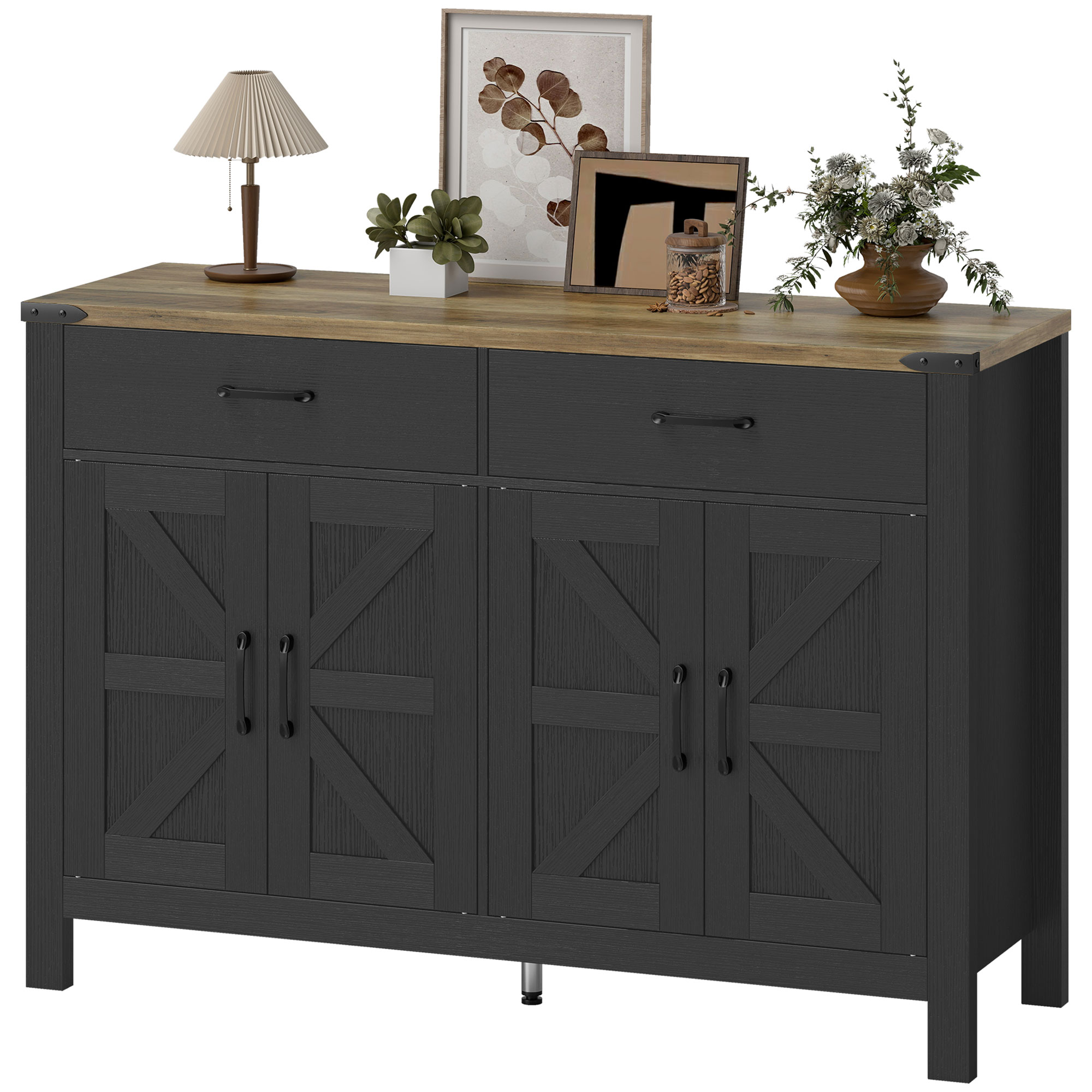 Sideboard Buffet Cabinet, Farmhouse Kitchen Storage Cabinet w/ 2 Drawers and Shelves for Living Room, Entryway