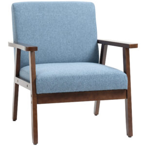 Accent Chairs with Cushioned Seat, Upholstered Linen-Feel Armchair with Adjustable Feet for Bedroom, Living Room, Blue