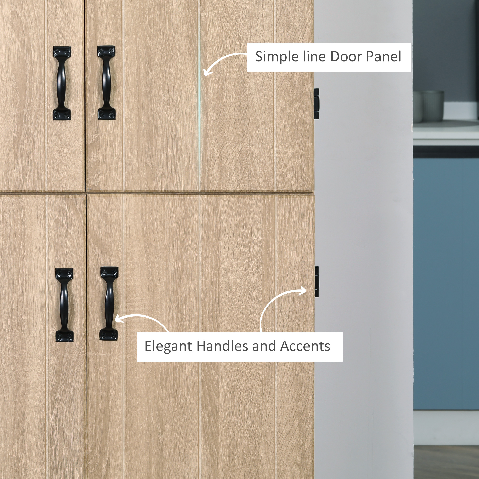 70" 4-Door Storage Cabinet, Freestanding Pantry Cabinet with Adjustable Shelves for Living Room, Natural - Image 5
