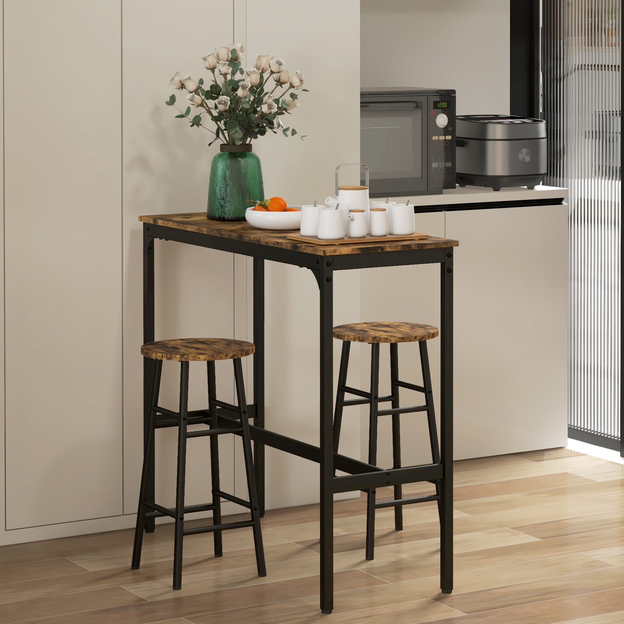 3-Piece Counter Height Bar Table and Chairs, Dining Table and Chairs Set for 2, Pub Table and Chairs - Image 6