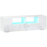 TV Stand for TVs up to 60", TV Unit with LED Lights, Storage Shelves and Cupboards, 53.9" x 13.8" x 16.5", White