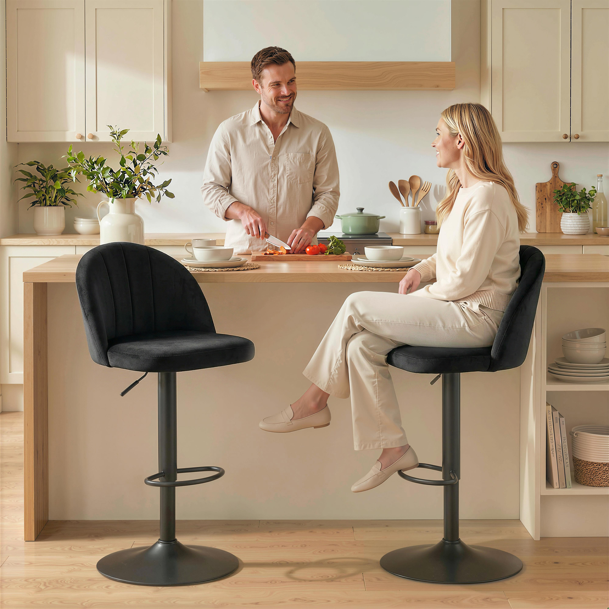 Bar Stools Set of 2, Swivel Counter Height Barstools with Footrest, Black - Image 6