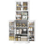71" Kitchen Pantry Cabinet, Freestanding Kitchen Hutch with 8 Door Shelves, Adjustable Shelf and Acrylic Doors, White