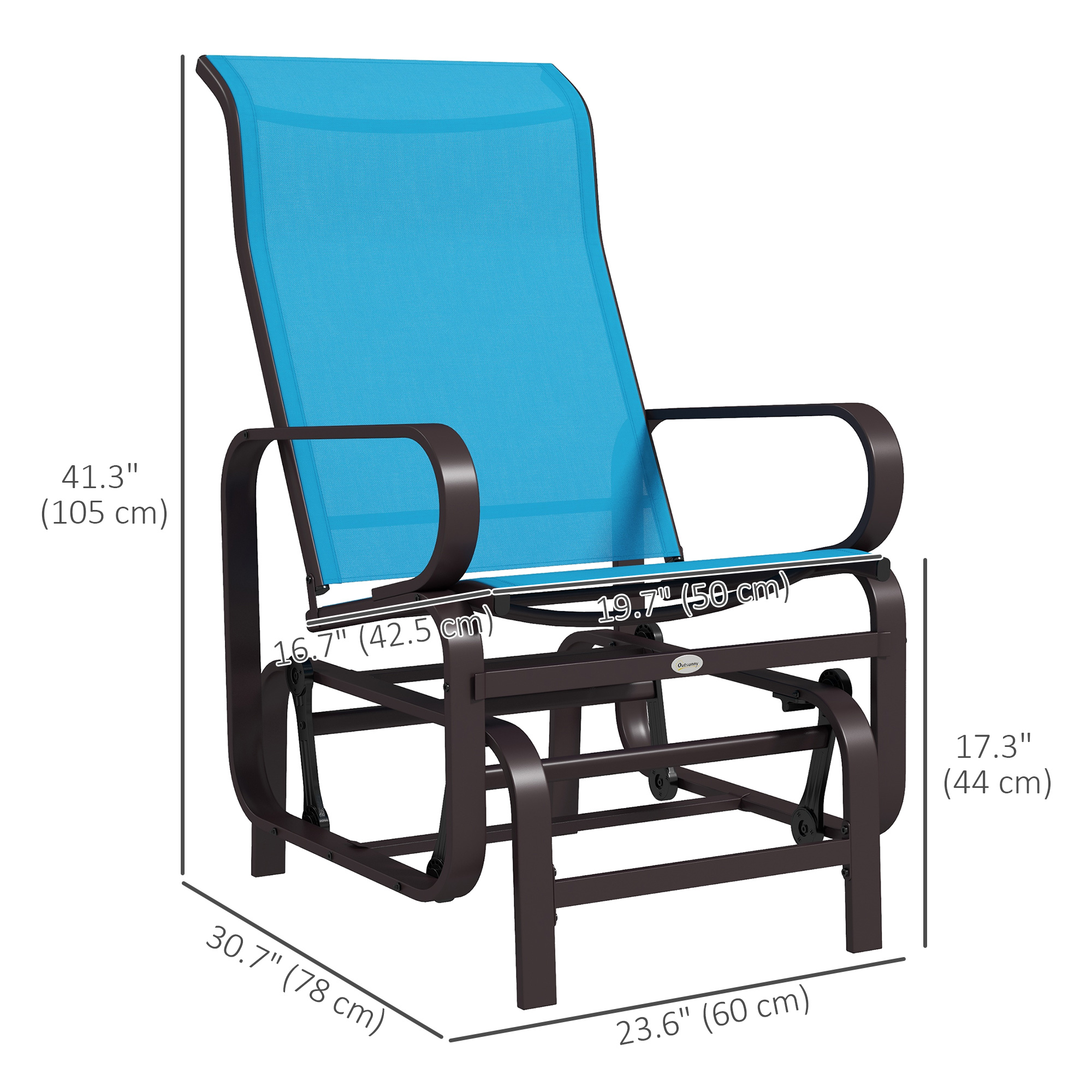 Patio Glider with Breathable Mesh Fabric, Outdoor Glider Chair, Garden Rocking Gliding Seat for Patio, Yard, Porch, Blue - Image 2