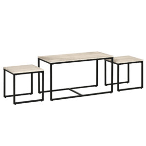 Nesting Coffee Table Set of 3, Modern End Tables with Black Metal Frame for Living Room Home Furniture, Natural
