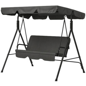 3-Seater Outdoor Porch Swing with Adjustable Canopy, Patio Swing Chair for Garden, Poolside, Backyard, Black