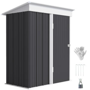 Outdoor Storage Shed, Steel Lean-to Shed with Adjustable Shelf, Lock, Gloves, 5'x3'x6', Dark Grey
