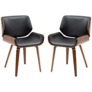 Dining Chairs Set of 2, PU Leather Kitchen Chairs with Upholstered Seats and Solid Wood Legs for Dining Room, Black