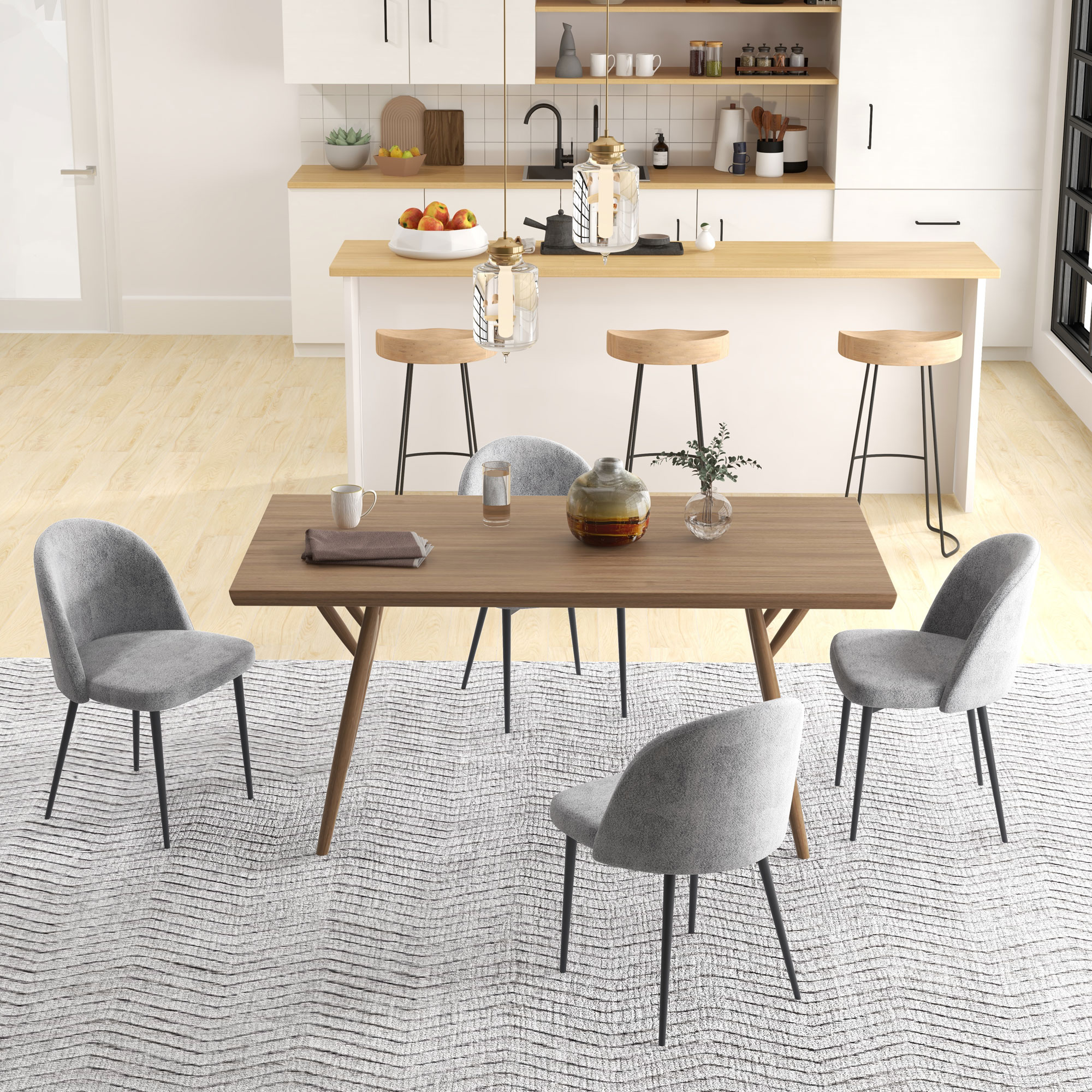 Modern Dining Chairs, Mid-Back Velvet-touch Upholstery Side Chair, Table Chair for Living Room, Dining Room, Grey, Set of 4 - Image 6